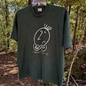Vintage Brush Works I Won't Do‎ It 1995 Single Stitch T Shirt Green XL Art Humor